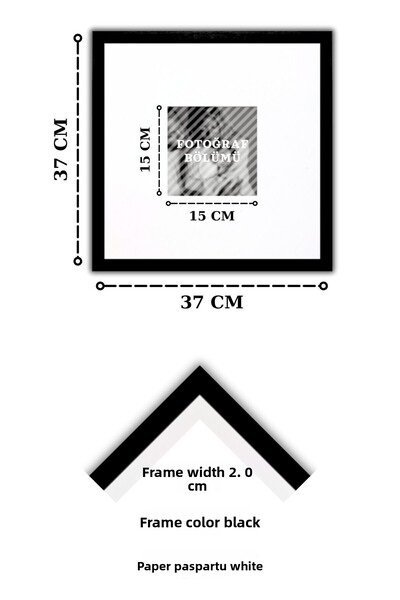 Generic Brand Set rame foto 4 bucăți 37x37 cm Dimensiune interioară 15x15 Ramă neagră Hârtie albă cu sticlă