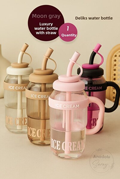 Anadolu Saray Ice Bottle Flask with Straw 1300 ml – Leakproof Luxury Water Bottle and Detox Bottle