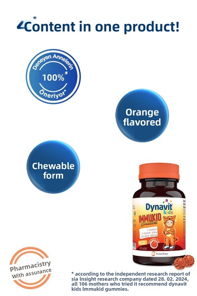 Dynavit حلوى إيموكيد للأطفال 60 قطعة قابلة للمضغ - للمناعة - للأطفال تحتوي على فيتامين سي، د، الزنك، البلسان الأسود