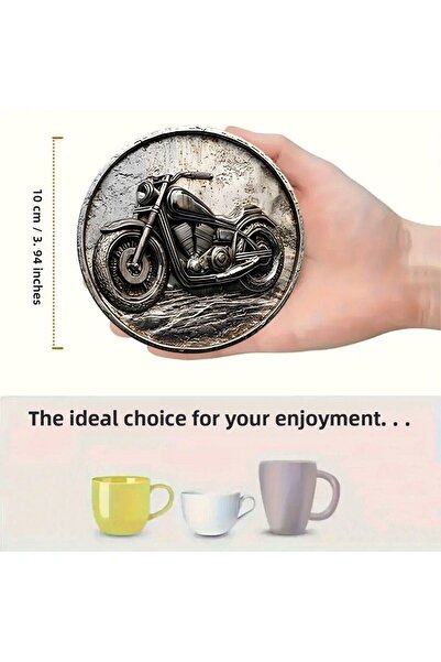 kutuTR 🏍️   Retro Motorcycle Themed Set of 6 Mdf Coasters – 10 cm Brd-034