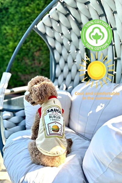 salya store Small Breed Dogs - Combed Cotton Dog Dress, Burger Souce Tank Top