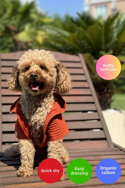 salya store Waffle Dog Bathrobe Fast Water Absorbent Organic Cotton Fabric, Dog Clothing - Tile