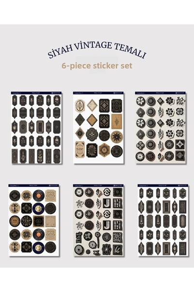MirayDesign مجموعة من 6 ملصقات ذات طابع عتيق باللون الأسود - 12 × 17 سم | للم...
