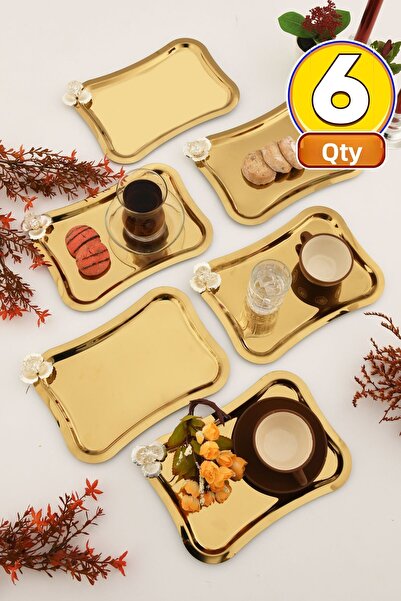 AKSESUAR EVRENİ Naldo Italian Model Silver Stone Detailed 6-Piece Presentation Tray Gold