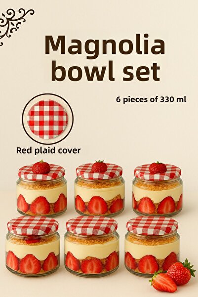 ZenGlow 6-Piece Magnolia Glass Glass Magnolia Pudding Colorful Plaid Cover Dessert Cup Bowl Set 330 Cc
