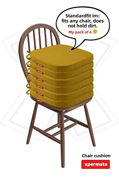 XPERMATE Pernă ovală pentru scaun, 6 bucăți, cu fermoar, lavabilă, rezistentă la apă și ulei, 42x42x5, muștar, standard