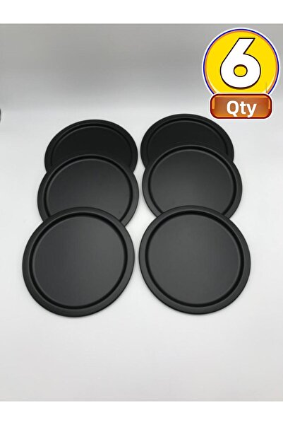 Mira züccaciye صينية تقديم معدنية مستديرة للشاي والقهوة والكعك مكونة من 6 قطع، صينية تقديم مزخرفة باللون الأسود 24 سم