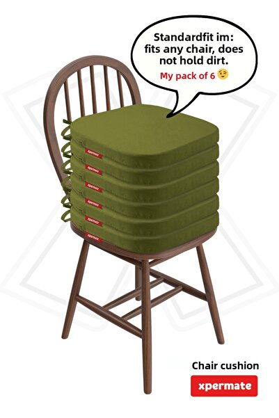 XPERMATE 6pcs Oval Chair Cushion Zippered Washable Water And Oil Repellent 42x42x5 Green Standartfıt