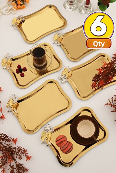 AKSESUAR EVRENİ Naldo Italian Model Butterfly Detailed 6-Piece Presentation Tray Gold