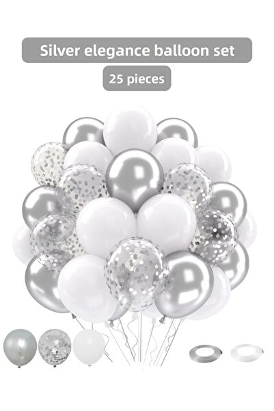 Mielibon مجموعة بالونات سيلفر إليجانس – 12 بوصة كروم فضي وأبيض، مجموعة بالونا...