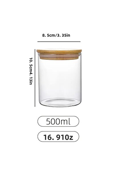 CİHO 6Pcs Glass Round Storage Jar Set with Bamboo Lid Kitchen Storage Jar 500ml