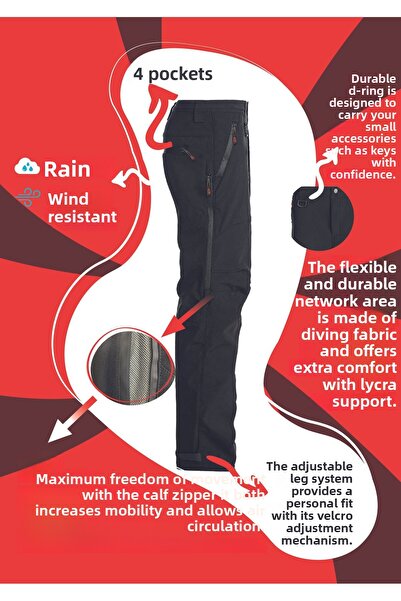 Selçuklu Plus بنطال سوفتشيل مقاوم للماء والرياح مع جيوب