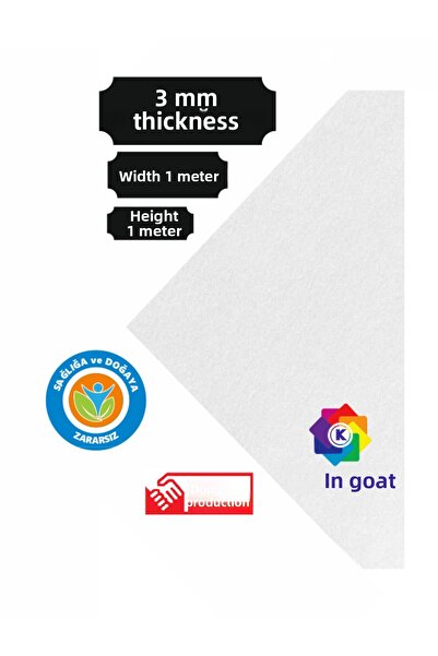 toptankece White Thick Felt, 3mm Thick, 100x100 Cm Dimensions