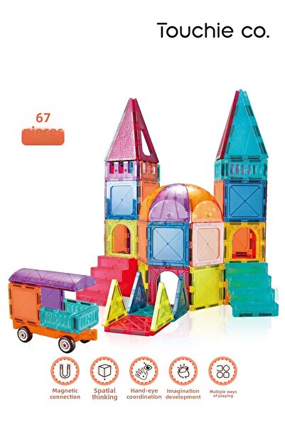Touchie Co Colorful Castle and Vehicle Magnetic Building Block Set 67 Pieces
