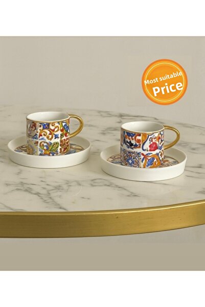 Ulus Home طقم فناجين قهوة بورسلين من زيرافيت أكار - 90 مل