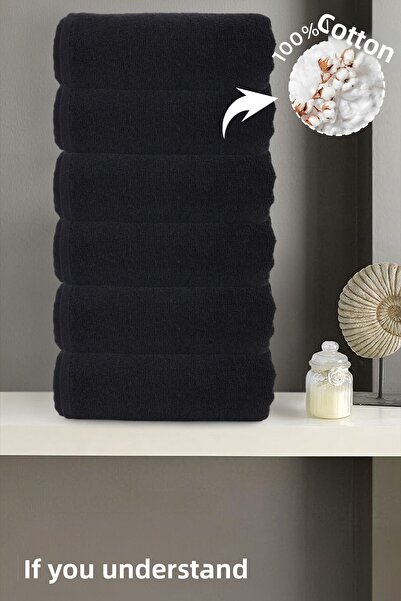 Anılsan 6 قطع من مناشف اليد السوداء العادية - 50×90 سم، 225 جرام، 100% قطن، م...