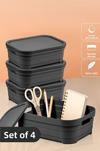 Vienev صندوق تخزين 2.8 لتر مع 4 أغطية أنثراسيت