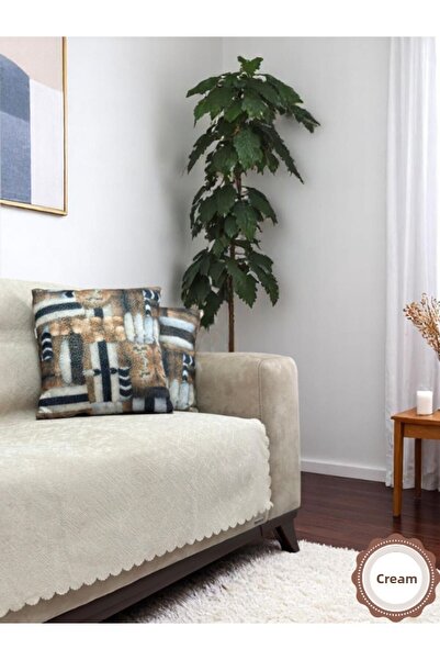 PAWN MARK COMPANY غطاء مقعد جاكار شانيل غير قابل للانزلاق وغطاء سرير أريكة 175x215 سم |   شال أريكة من الألياف الدقيقة باللون الكريمي