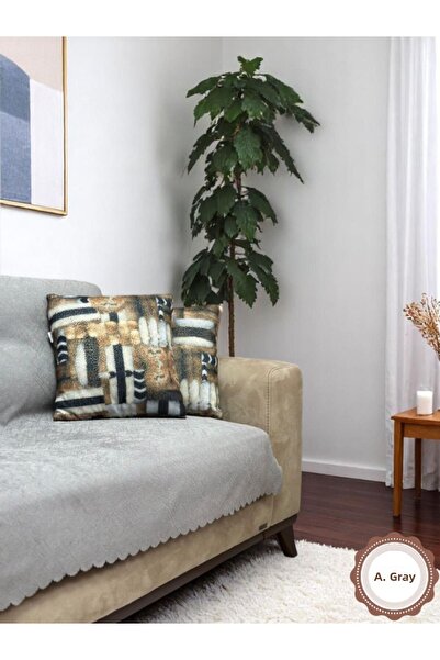 PAWN MARK COMPANY غطاء مقعد جاكار شانيل غير قابل للانزلاق وغطاء سرير أريكة 175x215 سم |   شال أريكة من الألياف الدقيقة باللون الرمادي الفاتح