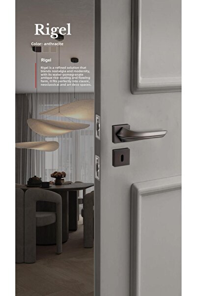 alastore Rigel - Mâner de ușă de cameră cu rozetă pătrată, dreapta stânga, potrivit pentru interiorul ușii casei - a205antracit