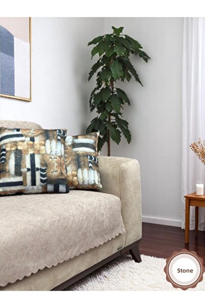 PAWN MARK COMPANY Husa de scaun si husa de canapea din chenille jacquard anti-alunecare 175x215 cm |   Husa pentru scaun din microfibra culoare piatra