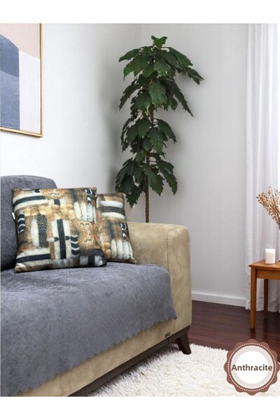 PAWN MARK COMPANY Husa de scaun și husă de canapea extensibilă anti-alunecare din chenille jacquard 175x215 cm |   Husa pentru scaun din microfibra antracit