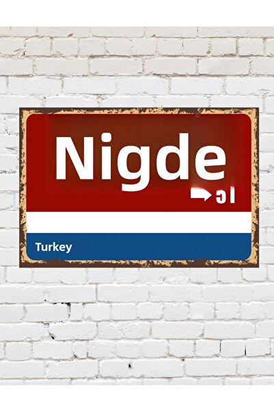 TABLOX Nigde 51 Placă decorativă pentru oraș Pictură retro MDF Pictură din le...