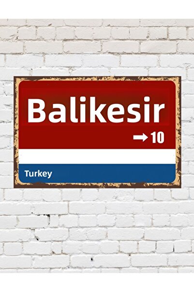 TABLOX Balıkesir 10 Placă Decorativă Oraș Tablou Retro MDF Tablou Lemn Semn S...