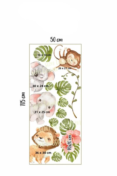 Kt Grup - Door Sticker - Watercolor Tropical Safari Animals Kids Room Door Sticker Set