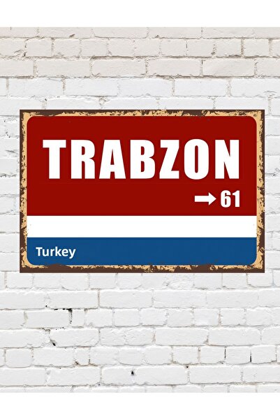 TABLOX Trabzon 61 Placă decorativă oraș Tablou retro MDF Tablou din lemn Semn de stradă Cadou