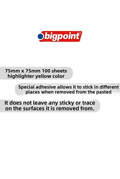 Bigpoint Sticky Note Paper, 12 Pieces, 75X75Mm, Neon Yellow, 100 Sheets