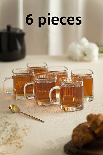 clasavm Verra Mini Glass Set with Handles (Piece of 6) Glass Cup |   Glass Ha...