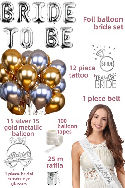 Baloncu Dede Bride To Be Folyo Gold Gümüş Balon Gelin Bekarlığa Veda Party Co...