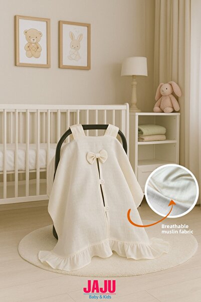 Jaju Baby غطاء عربة أطفال من الموسلين المكشكش مصنوع من القطن بنسبة 100% (الدر...