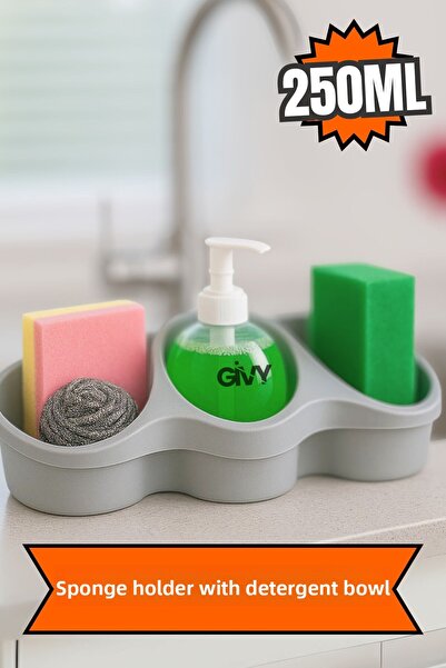 GİVY Titiz Detergent Container Sponge Holder |   250 ml Liquid Soap Dispenser...