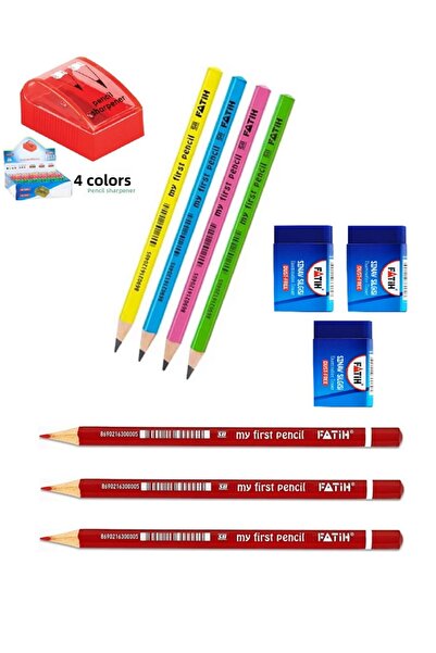 Fatih قلم رصاص جامبو + قلم رصاص فاتح جامبو أحمر / قلمي الأول - ممحاة - مجموعة...