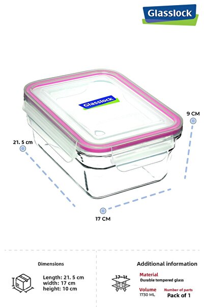 Prima Nova Glasslock Rectangular Glass Storage Container 1730 ml