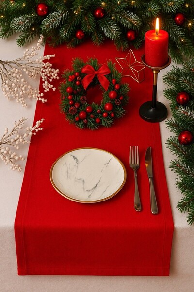 Emtory Home 230x40 Red Long Runner, Πρωτοχρονιάτικο Τραπέζι Runner, 100% βαμβ...