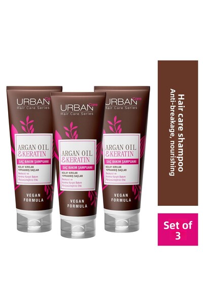 Urban Care مجموعة شامبو الشعر النباتي بزيت الأرغان والكيراتين 3 × 250 مل - سه...