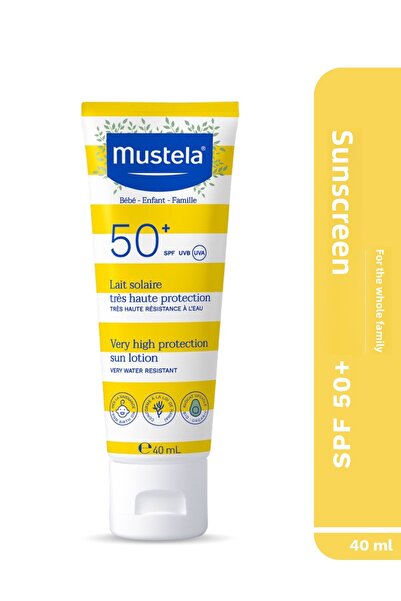 Mustela واقي شمس عالي الحماية SPF 50+ للوجه والجسم ومقاوم للماء لجميع أنواع البشرة للأطفال والبالغين 40 مل