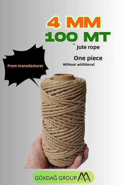 GÖKDAĞ GROUP 4 mm 100 Meters Jute Rope Imported Decor Rope