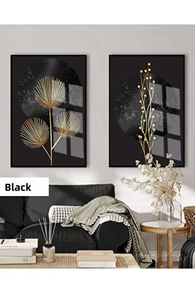 Harikabirev HARIKABIREV | SET PLANTE NEGRU&ZLAT COMBINAT | TABLO DIN STICLA C...