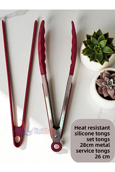 Multiamo Silicone Tip Metal Tongs and Silicone Tongs Set - Set of 2 Tongs