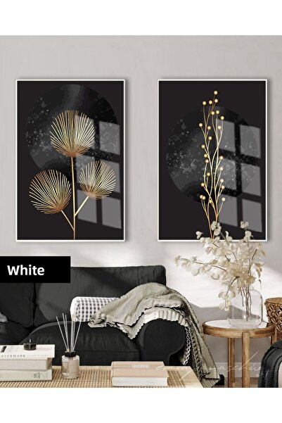 Harikabirev HARIKABIREV | SET PLANTE NEGRU&ZLAT COMBINAT | TABLO DIN STICLA C...