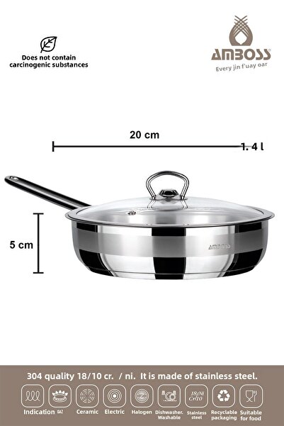 Amboss Mega Steel 6 Piece Stainless Steel Frying Pan Set with Cover