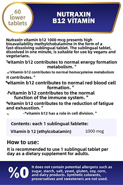 Nutraxin Vitamin B12 60 Tablets 3 Pcs