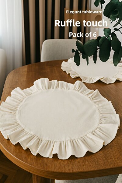 KAMİZ Ruffled Dowry Set Ruffled Linen Runner & 6-Piece Ruffled American Set Supla Set - Dowry Set