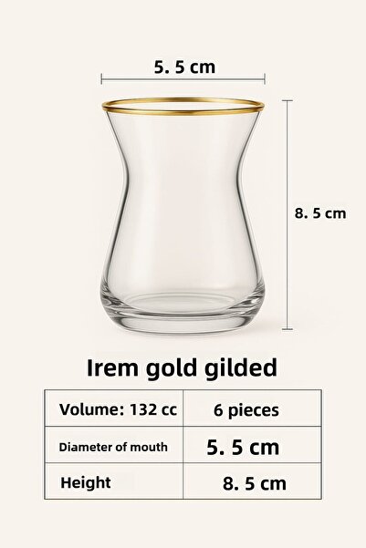 AYBABA STORE كوب شاي إيريم مطلي بالذهب اللامع - 6 قطع