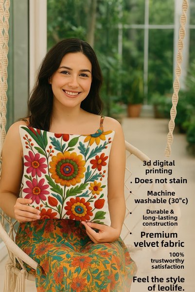 Leolife 3D Flower Embroidery Embroidered Classic Style Digital Printing Set of 2 Throw Pillow Covers