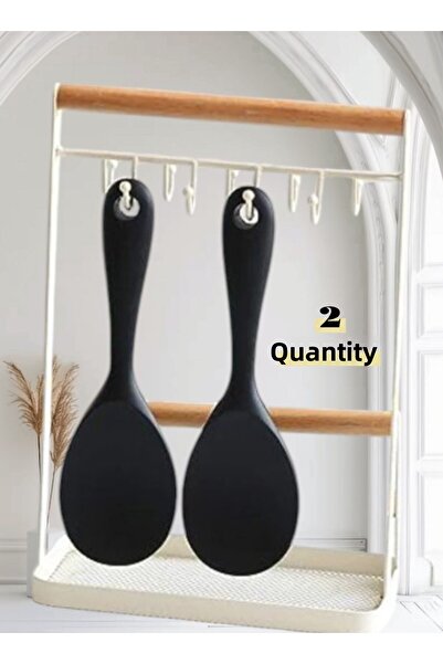 HZL HOME 2 Pcs Black Ultra Hard Tip Silicone Rice Spoon 22.5 cm